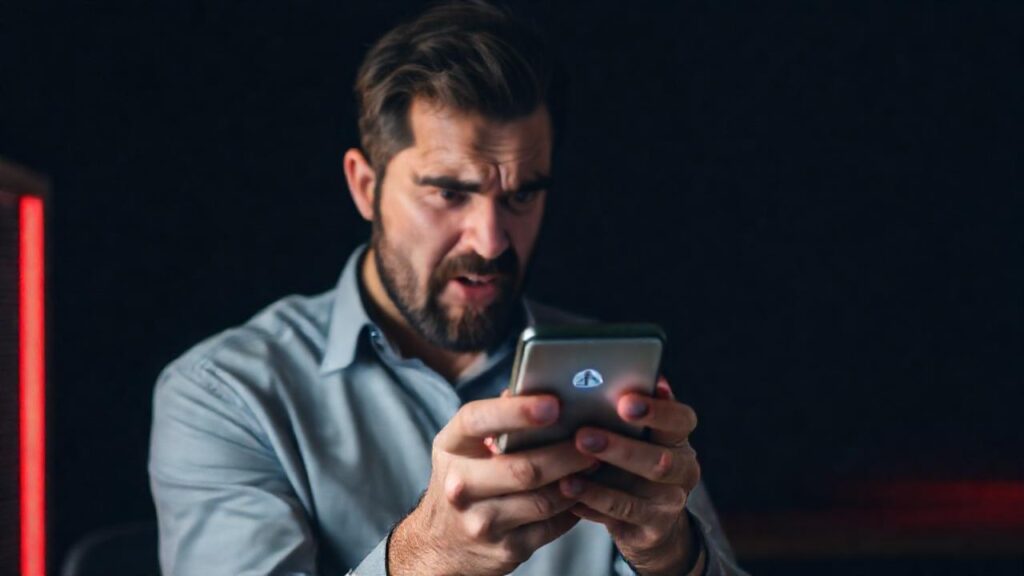 Un hombre frustrado ve un error