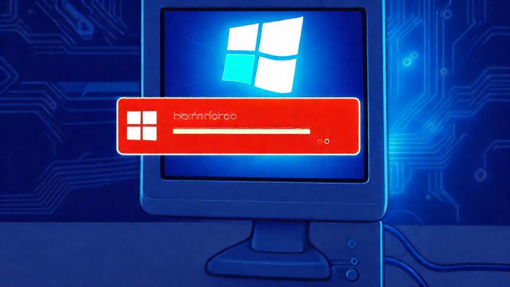 La computadora frustrada actualiza con luz azul
