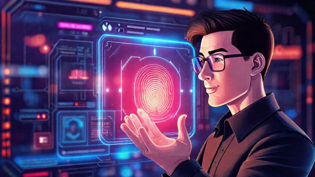 Red social futurista con huella brillante