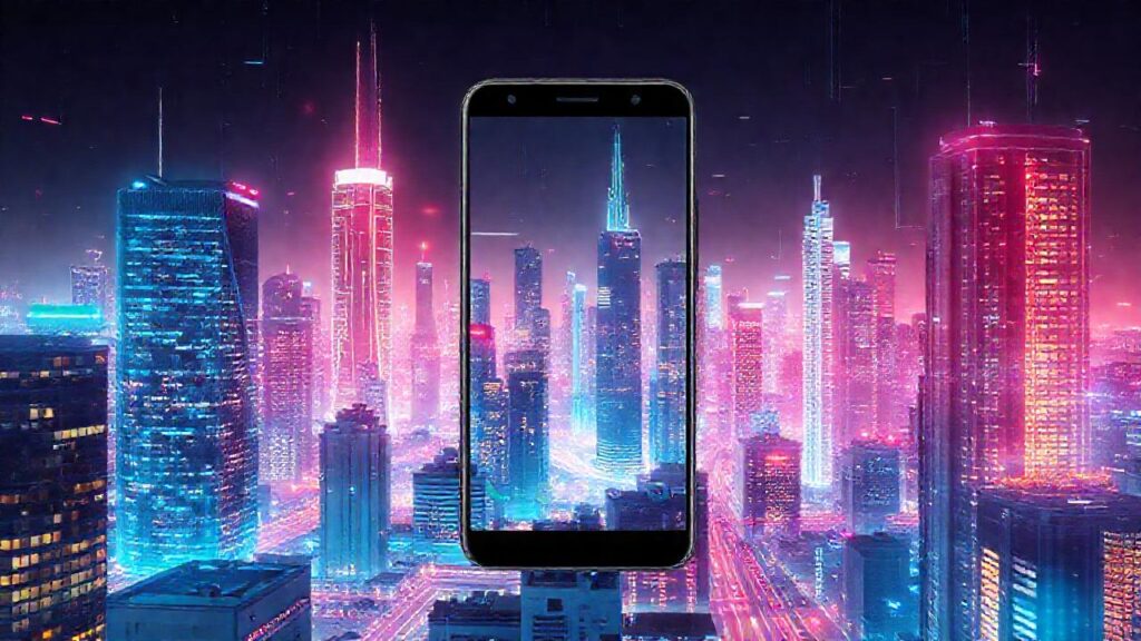 Ciudad futurista digitalmente integrada y brillante