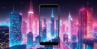 Ciudad futurista digitalmente integrada y brillante