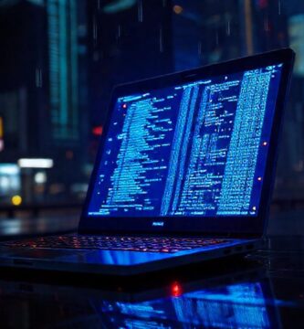 Laptop cyberpunk futurista