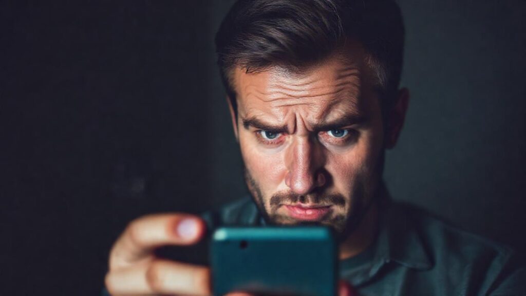 Hombre confundido busca ayuda digitalmente