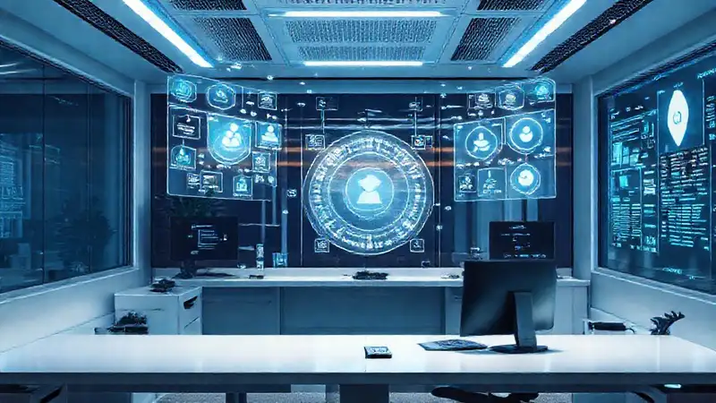 Oficina futurista: tecnología inteligente y limpia