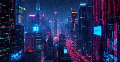 Ciudad cibernética digital y vibrante