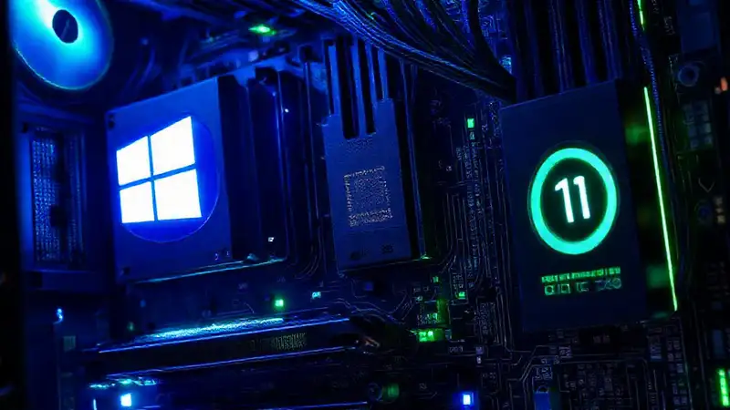 PC tecnológico muestra Windows 11 futurista