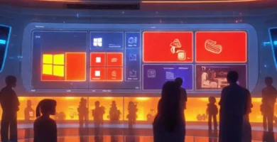 Tecnología futurista e informativa brilla intensamente