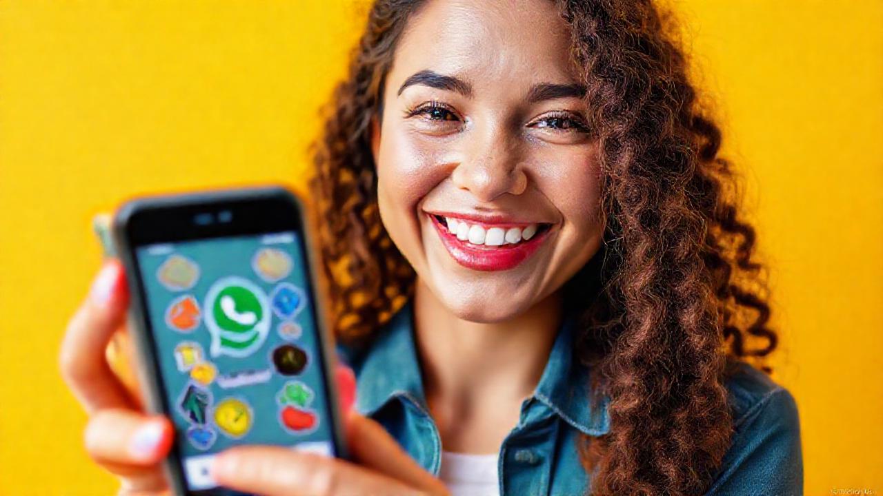 Una mujer sonríe enseñando con WhatsApp