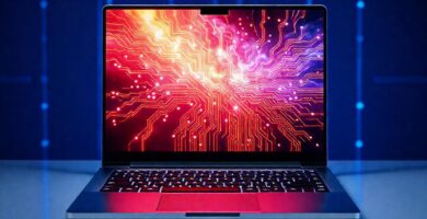 Laptop futurista emite luz y energía