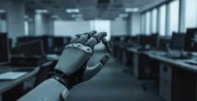 Un robot frío en un oficina vacía