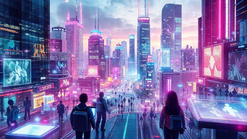 Una ciudad futurista digitalmente brillante