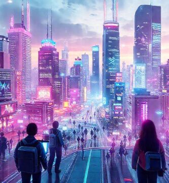 Una ciudad futurista digitalmente brillante