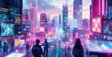 Una ciudad futurista digitalmente brillante
