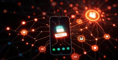 Red neuronal digital ilustra flujo de datos