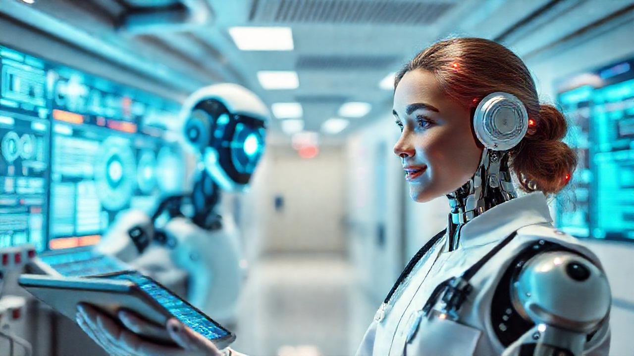 Atención médica futurista y robótica brillante