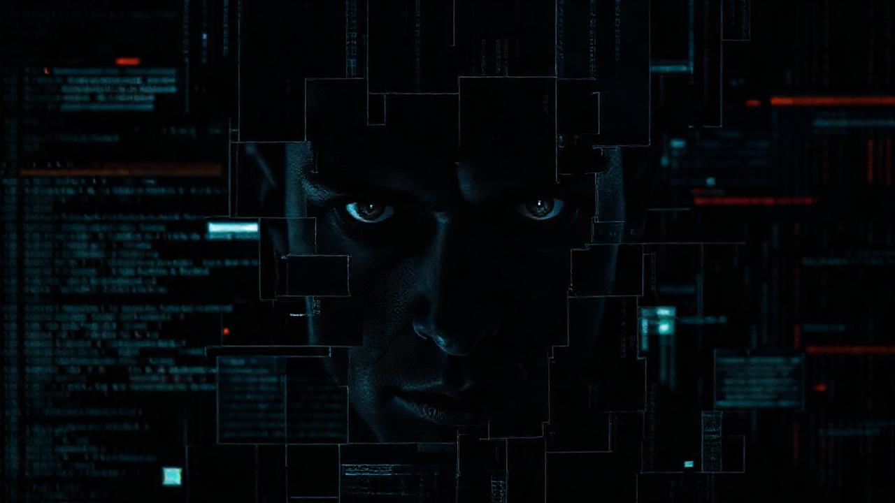 Un rostro preocupado observa el código oscuro