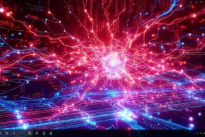 Interfaz futurista: tecnología digital brillante y dinámica