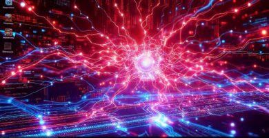 Interfaz futurista: tecnología digital brillante y dinámica