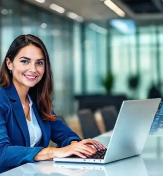 Profesional conecta datos con eficiencia moderna