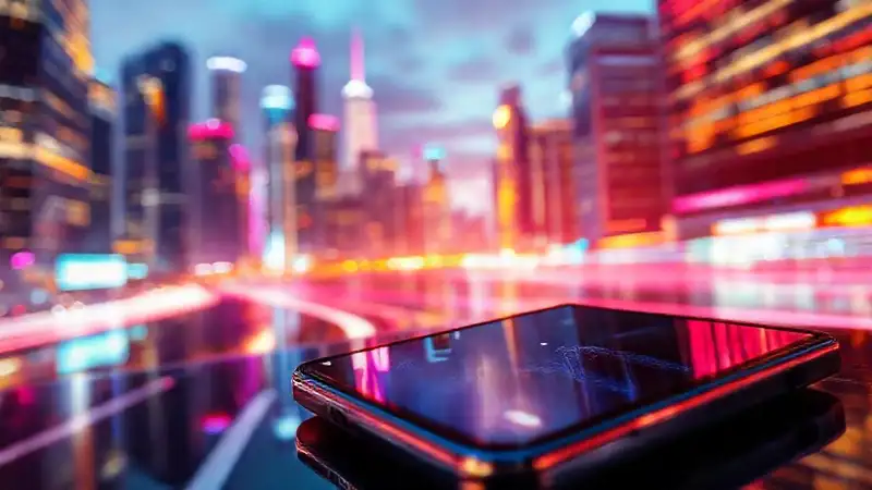 Ciudad futurista brillante con 5G