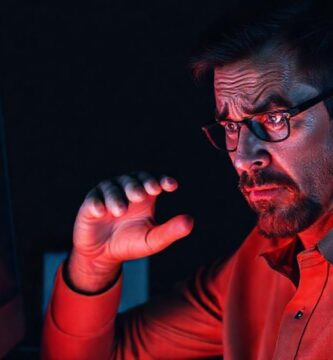 Un hombre frustrado enfrenta un error técnico