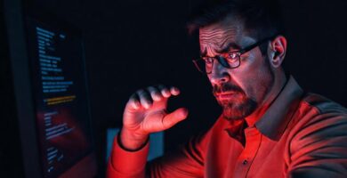 Un hombre frustrado enfrenta un error técnico