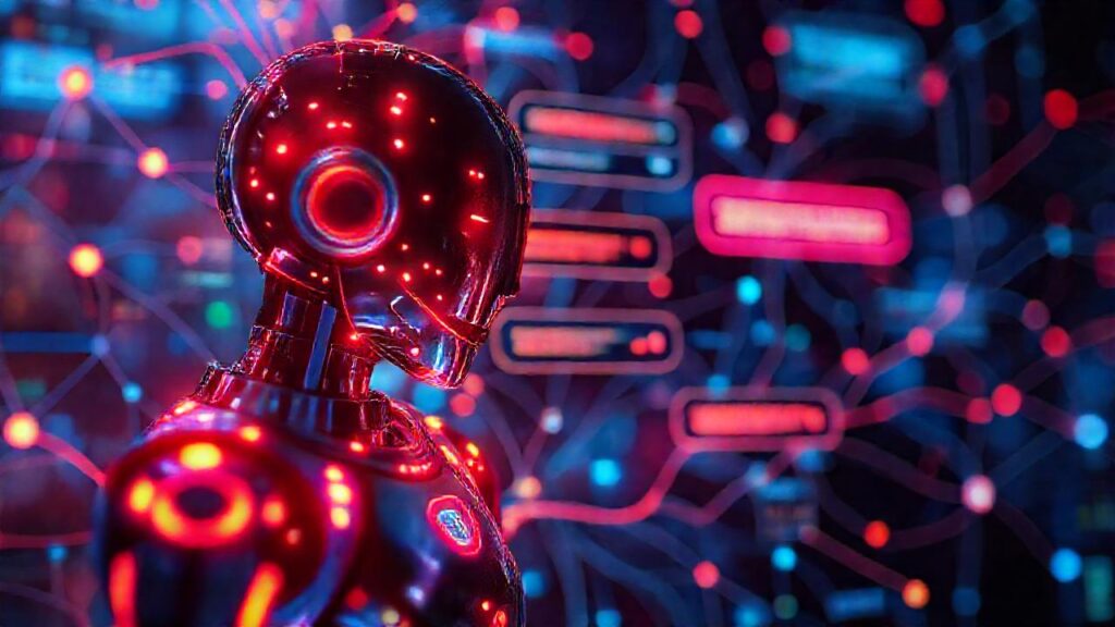 Chatbot futurista aprende con colores vibrantes