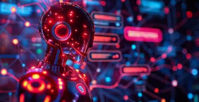 Chatbot futurista aprende con colores vibrantes