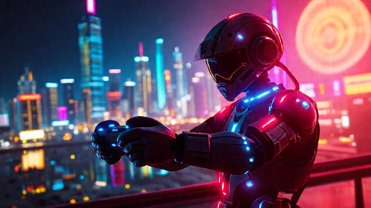 Un androide gamer futurista luce intenso
