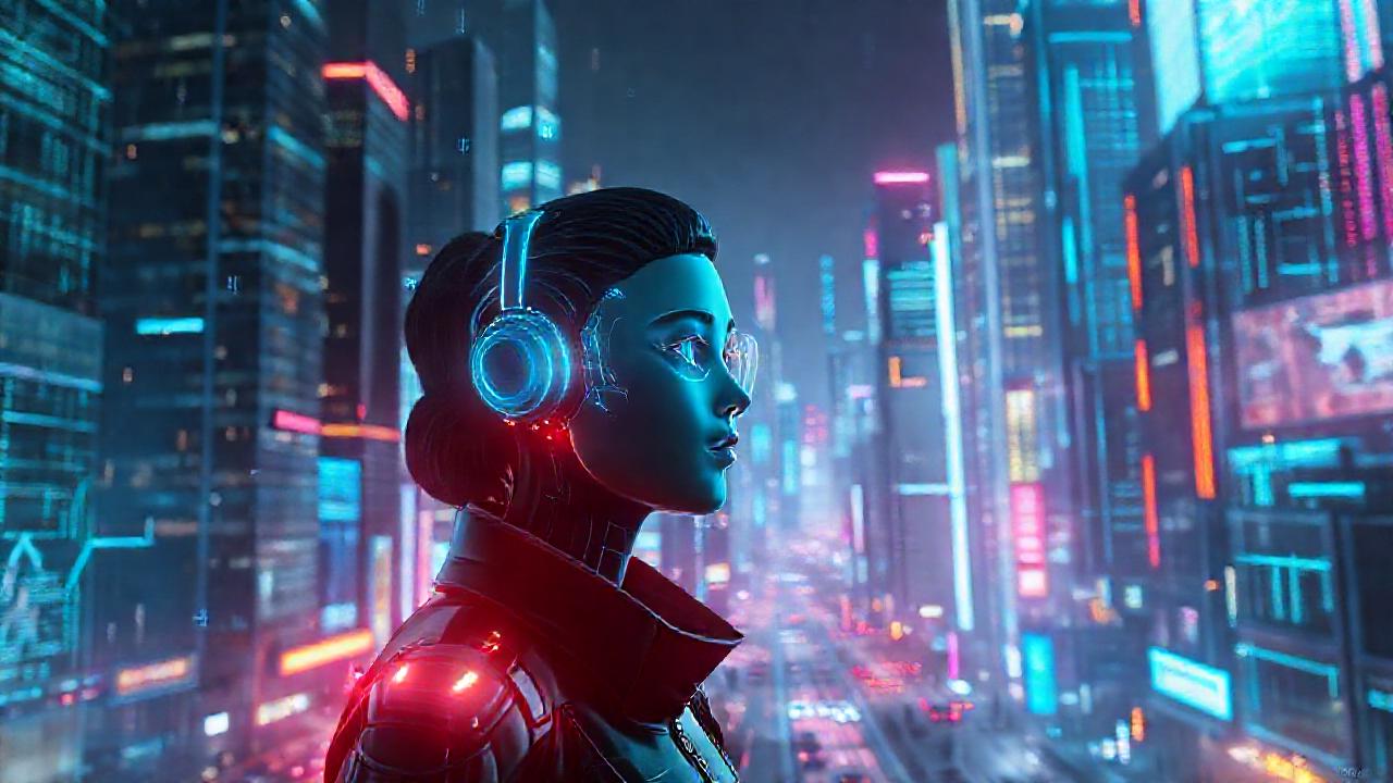 Ciudad futurista, tecnología brillante e inteligente