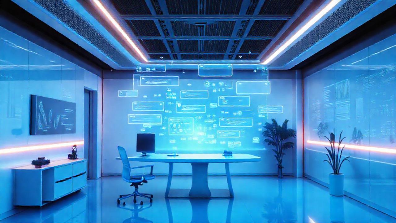 Oficina futurista, tecnología e inteligencia artificial