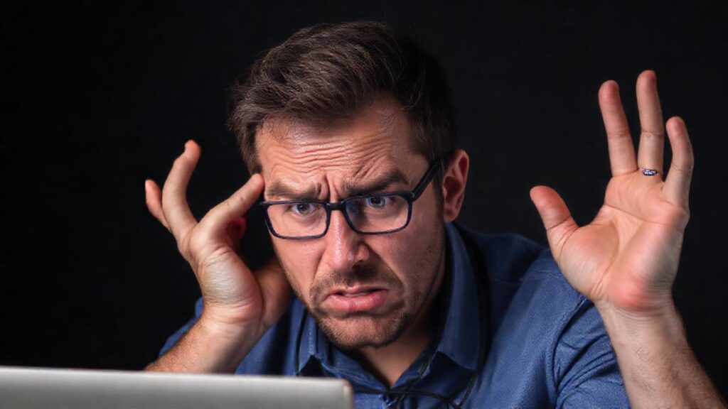 Un hombre frustrado enfrenta un fallo técnico