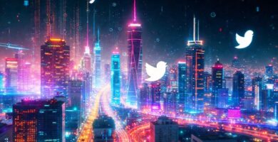 Ciudad futurista digital con IA brillante