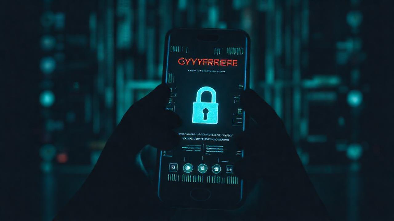 Amenaza digital: smartphone bloqueado, sombra oscura