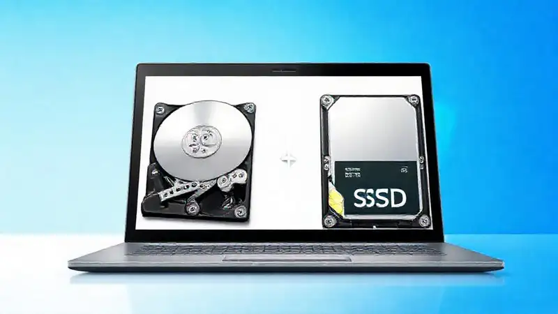 Esta ilustración compara laptops modernas y sus componentes