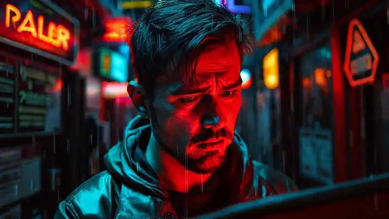 Un hombre frustrado lucha en un mundo digital