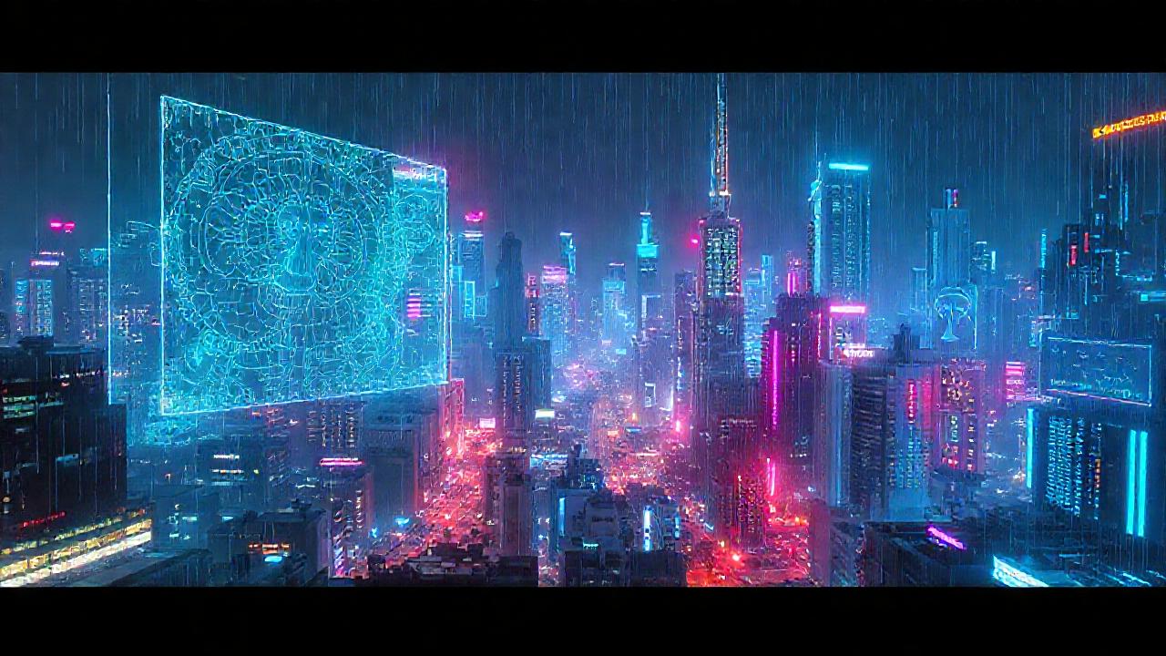 Ciudad cibernética futurista: luz, datos y sombras