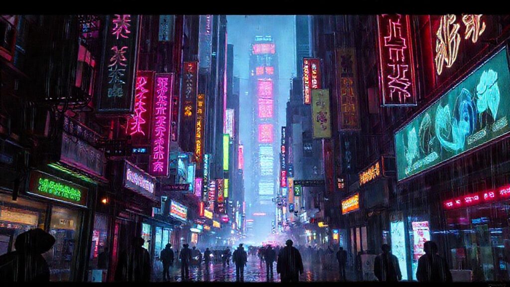 Ciudad cyberpunk futurista