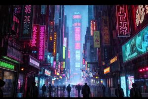 Ciudad cyberpunk futurista