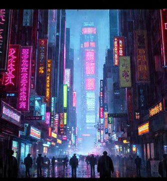 Ciudad cyberpunk futurista