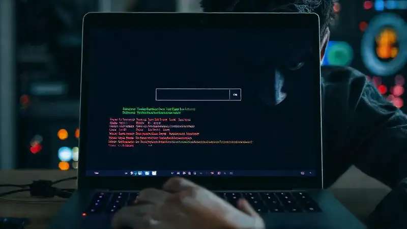 La laptop frustrada muestra fallos digitales
