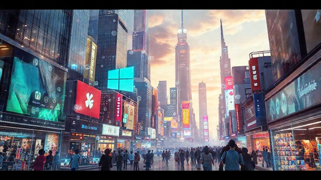 Ciudad futurista digitalmente vibrante y diversa