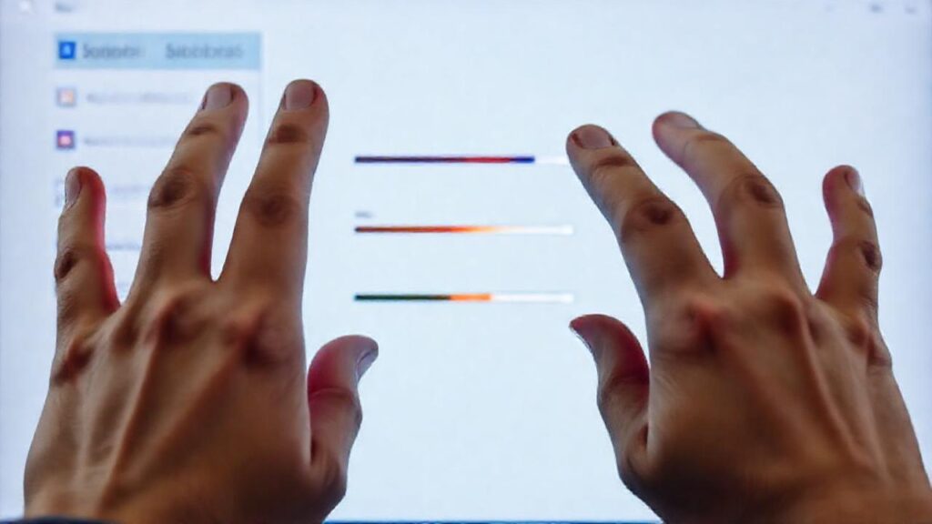 Manos controlan interfaz accesible y brillante
