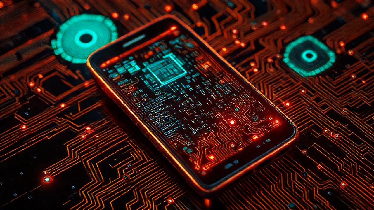 Un smartphone antiguo futurista brilla digitalmente