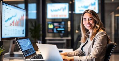 Mujer exitosa en oficina moderna