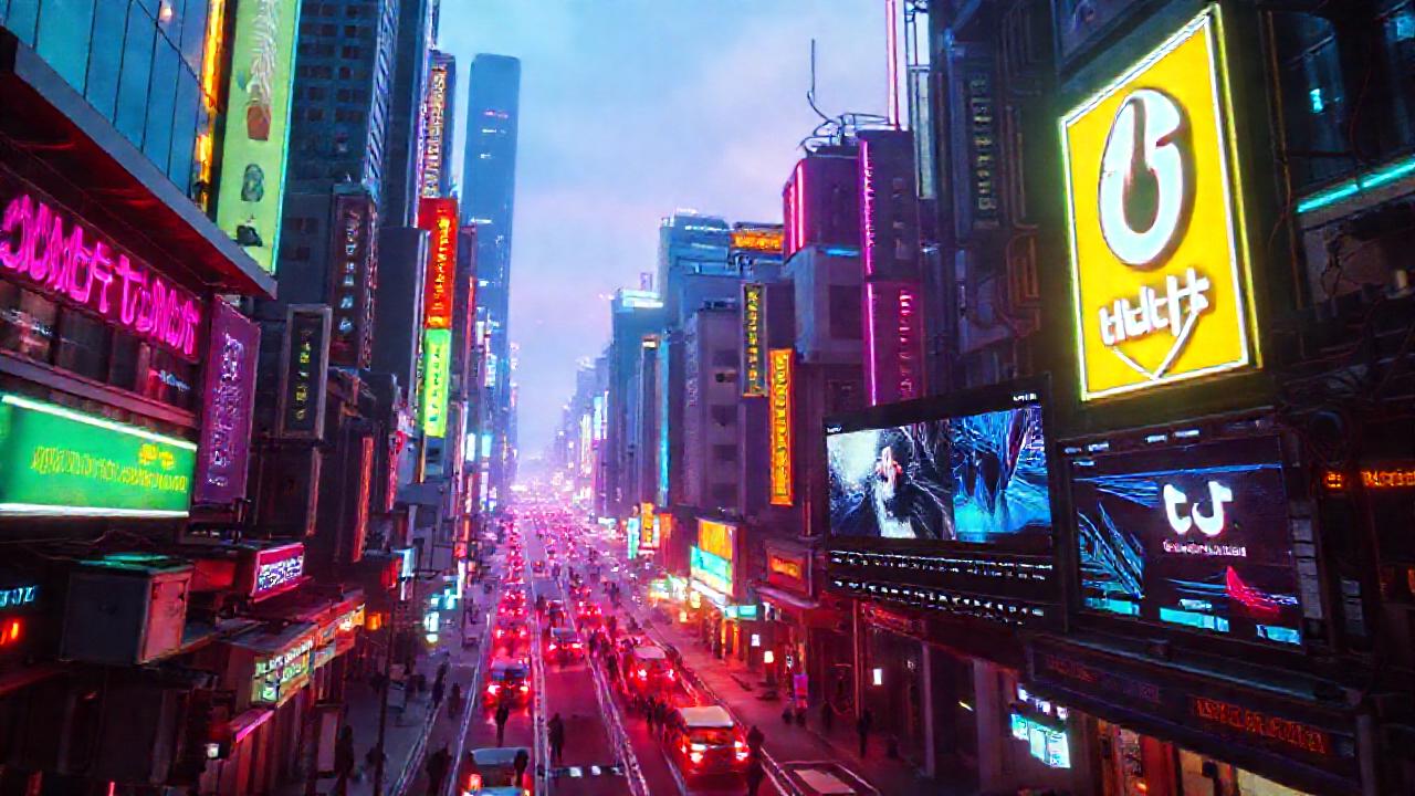 Ciudad cyberpunk digital, vibrante y futurista