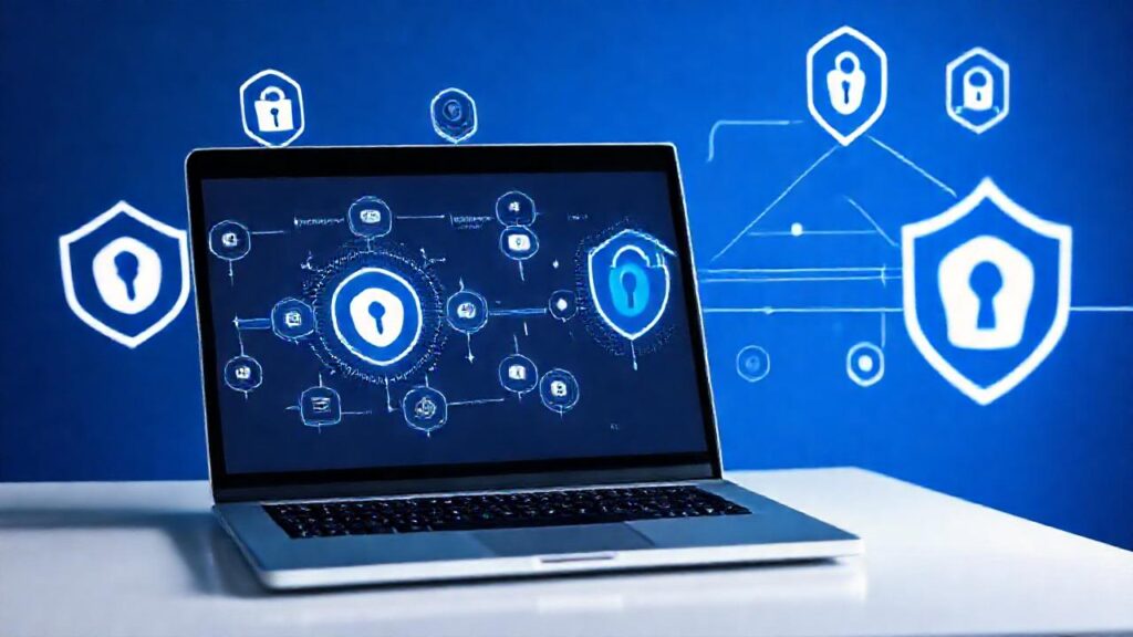 Ordenador portátil moderno protege datos digitales