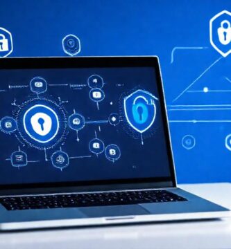 Ordenador portátil moderno protege datos digitales