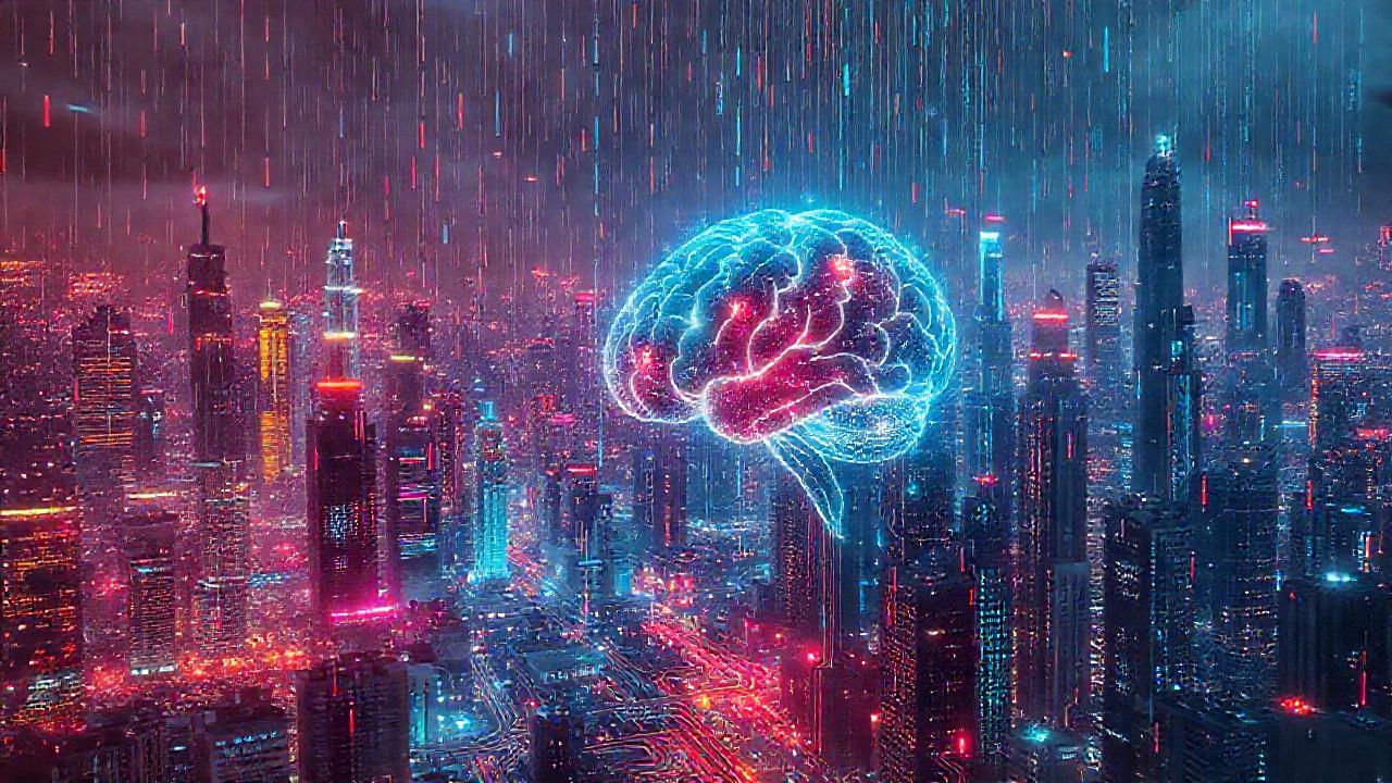 Ciudad futurista digitalmente vibrante y brillante