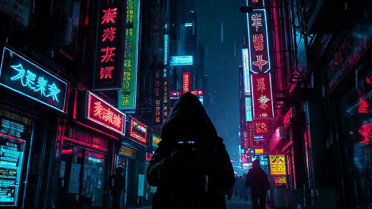 Ciudad cyberpunk, alta tecnología y oscuridad